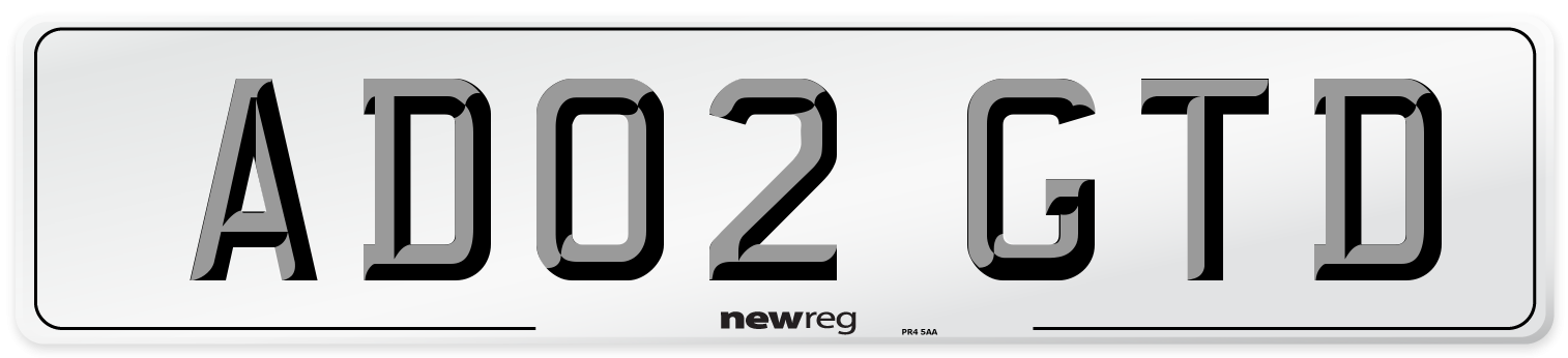 AD02 GTD Number Plate from New Reg